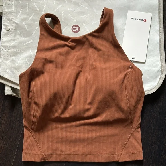 LULULEMON ALIGN RIBBED HIGH NECK TANK IN ROASTED BROWN (RTDB) Sz 2 NWT - Picture 2 of 7